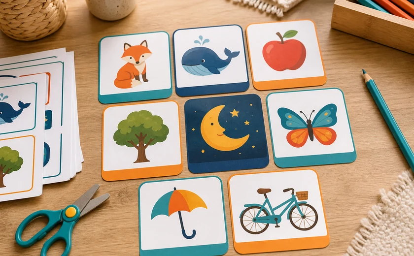 Tarjetas didácticas imprimibles con ilustraciones infantiles