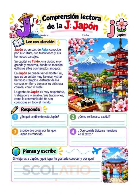 Comprensión lectora sobre Japón, página 75