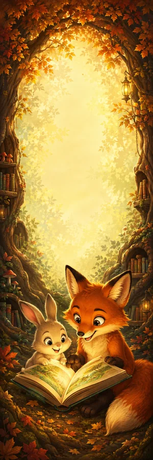 Animales lectores en un marcapáginas infantil ilustrado