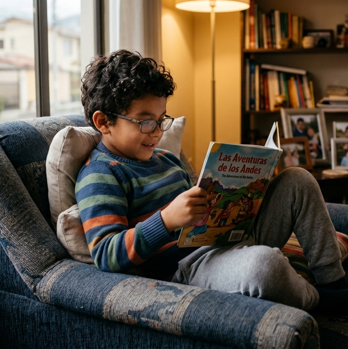 Niño disfrutando de la lectura en casa