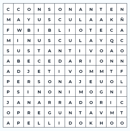 Sopa de letras: Lengua y comunicación